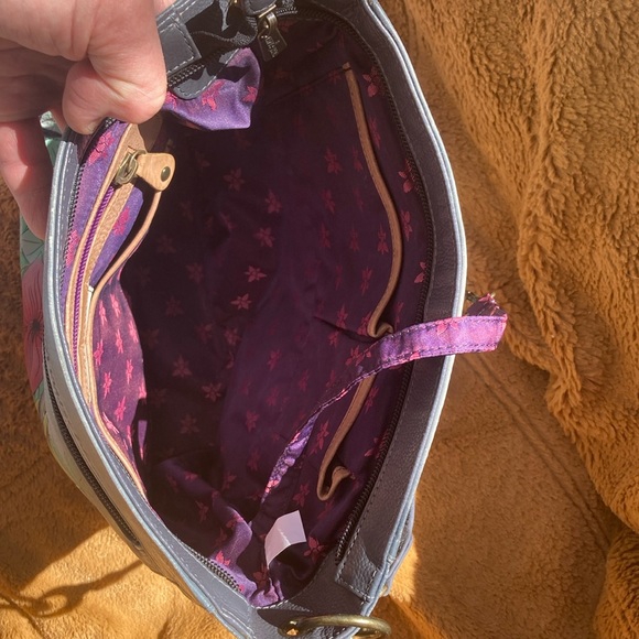 Anuschka Kitten Bag Gray Leather Hand Painted Cats and Flowers - Picture 14 of 14